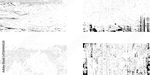 Set of monochrome abstract vector grunge textures. Retro grunge banners set with grained grungy scratched distressed textures.  Vector illustration 