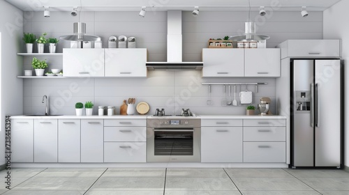 Modern Minimalist Kitchen with Stainless Steel Appliances AI Generated.