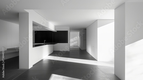 Minimalist Black and White Kitchen with Seamless Design AI Generated.