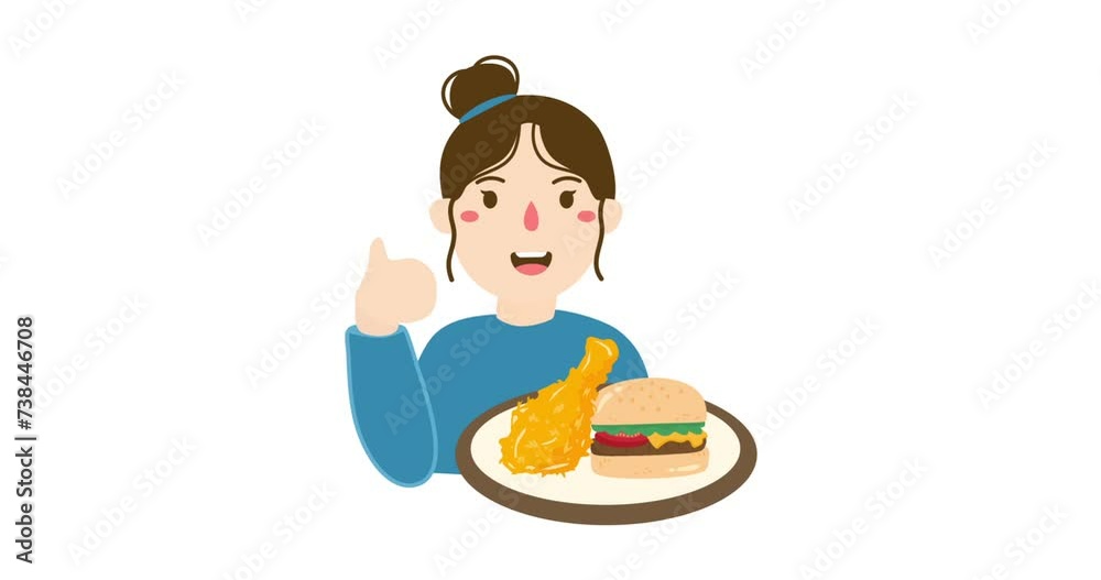 woman selling fried chicken and burger. animation woman selling fried chicken and burger. animation