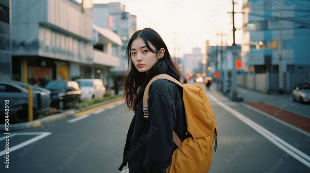 リュックを背負っている女性 リュックを背負っている女性