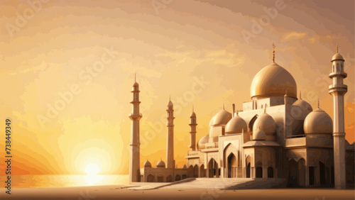 Mosque with sunset background in the desert