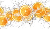 fresh orange slices with water splash on white background 