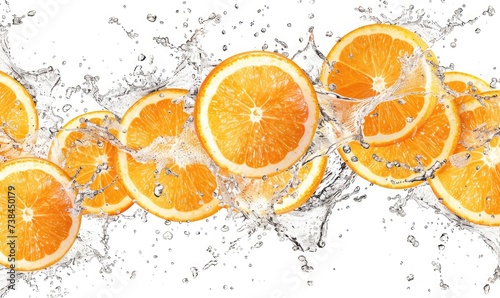 fresh orange slices with water splash on white background 