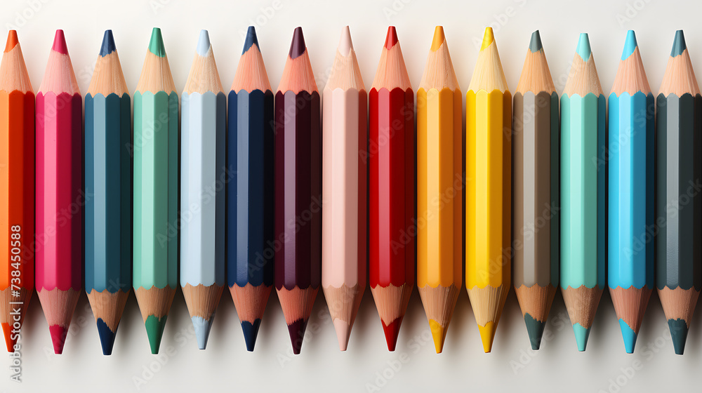 Row of colored pencils with white background. Back to school.