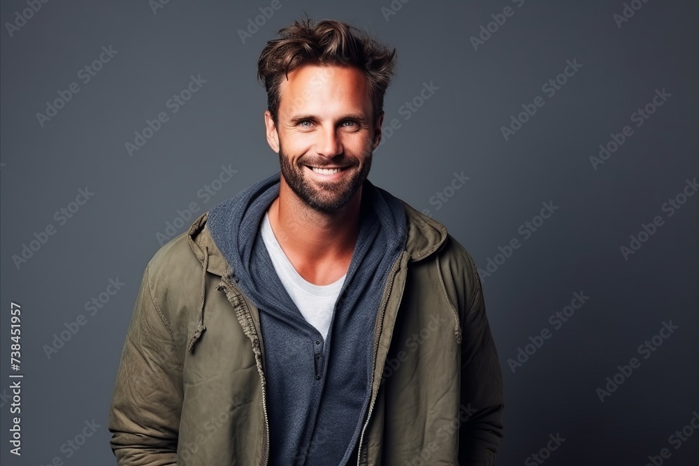 Portrait of a handsome man smiling at the camera. Men's beauty, fashion. Portrait of a handsome man smiling at the camera. Men's beauty, fashion.