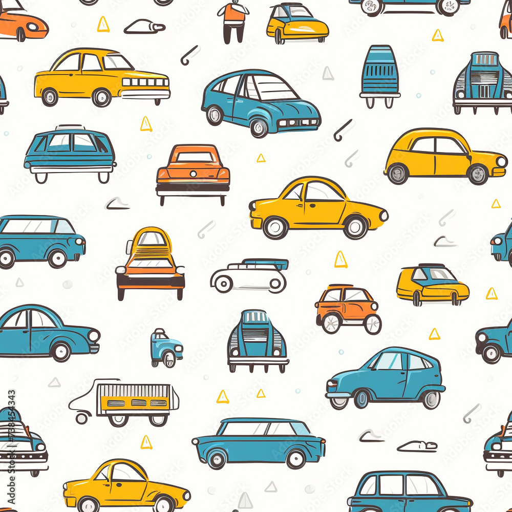 Hand drawn seamless pattern of line art car icons Hand drawn seamless pattern of line art car icons