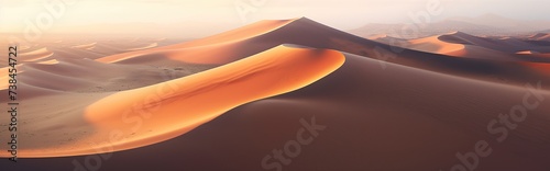 Panoramic sand dunes in the desert at sunset