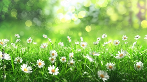 Summer field meadow grass with colorful flowers wallpaper background