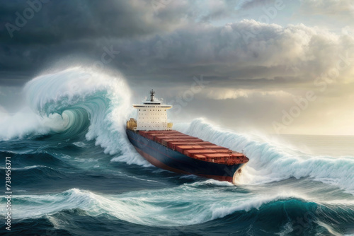 Conteaner ship in a storm. Falling containers from the cargo ship. Shipwreck