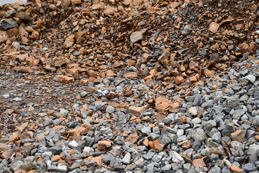 Gravel pile, two different materials. Gravel pile, two different materials.
