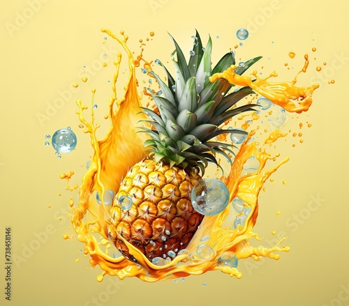 fresh pineapple fruit with splash of water
