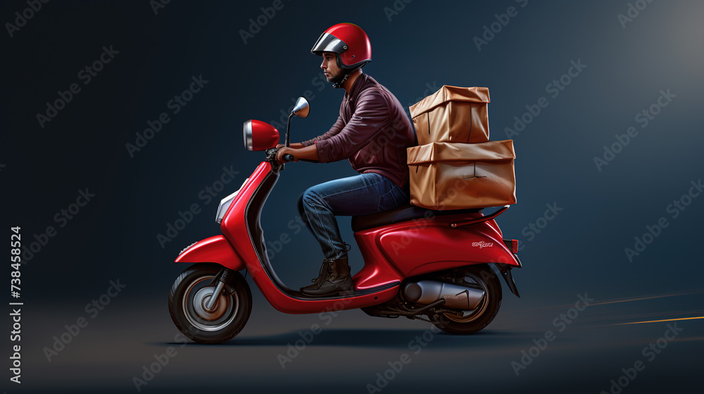 motorcycle on the street, delivery service , Motorcycle courier or Pizza delivery speeding