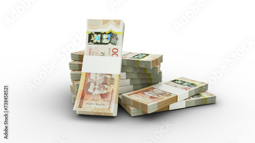Stacks of 5000 Jamaican dollar notes. bundles of Jamaica currency notes isolated on transparent background photo