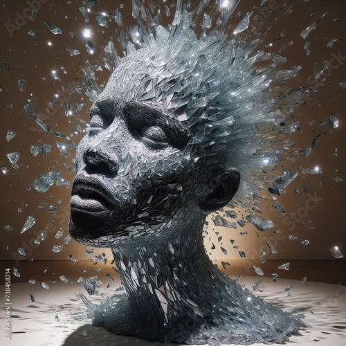 Glass human head explodes into shards illustration