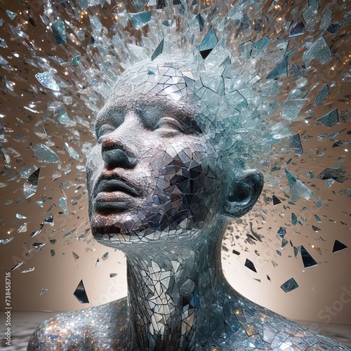Glass human head explodes into shards illustration