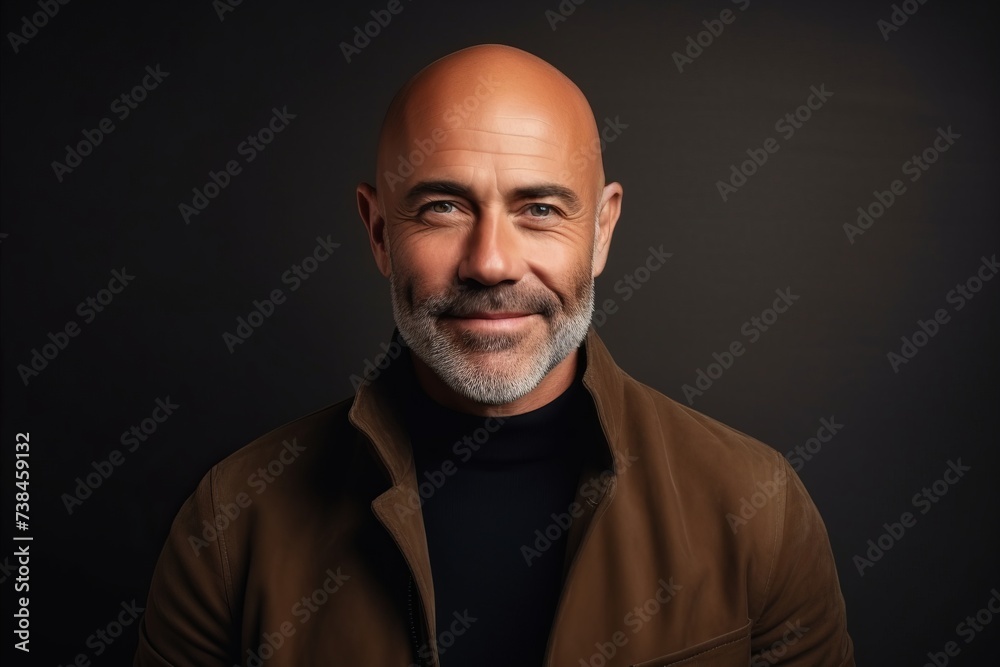 Portrait of a handsome middle-aged man in a brown jacket.