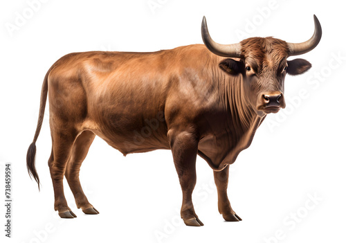 domestic brown bull in transparent background