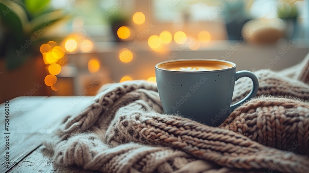 Cup of coffee tea chocolate on cozy room interior. Banner background design Cup of coffee tea chocolate on cozy room interior. Banner background design
