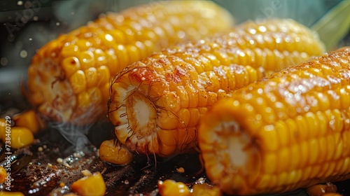Corn fryed cooking grill on oil. Banner background design 