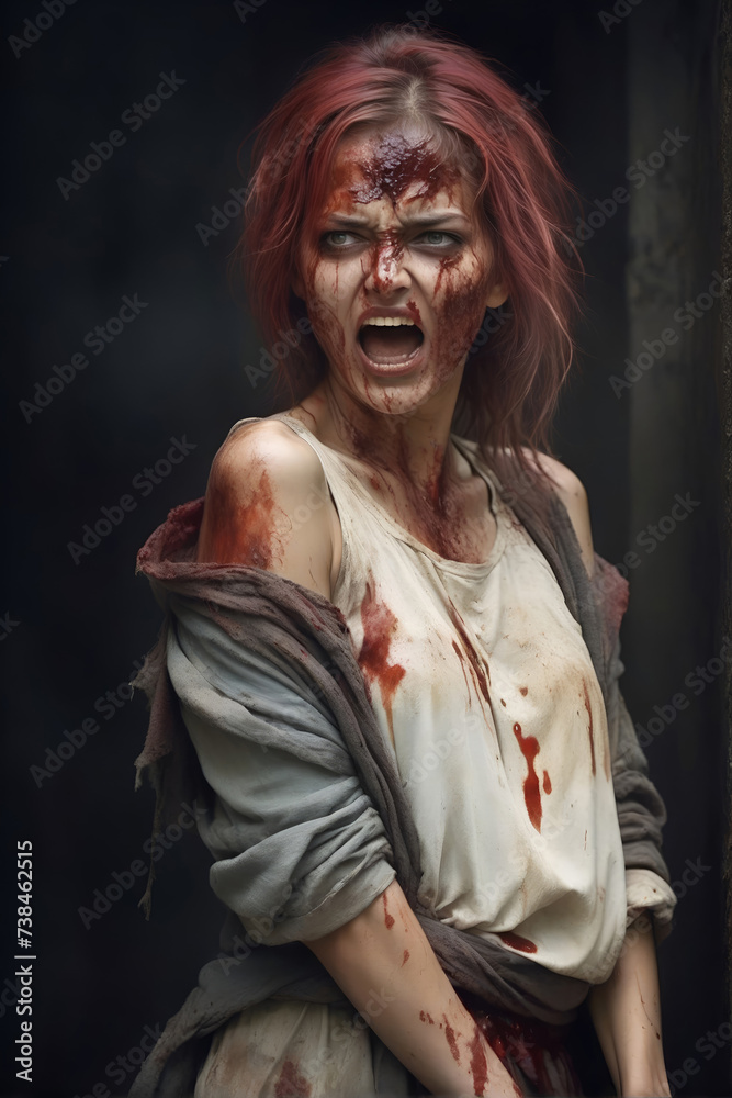 Scary zombie with bloody face closeup. evil, demon, skull and monster Scary zombie with bloody face closeup. evil, demon, skull and monster
