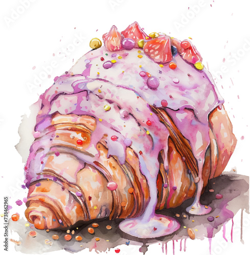 Watercolor melted strawberry jam croissants