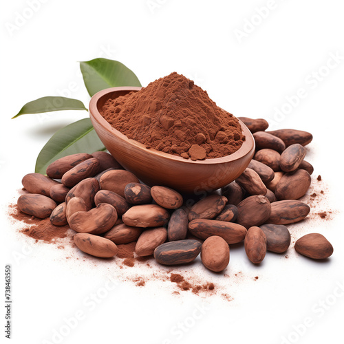 Closeup of a delicious pile of cocoa powder and chocolate with a hint of cinnamon, creating a tempting mix for a sweet dessert or aromatic drink Isolated on a white background.