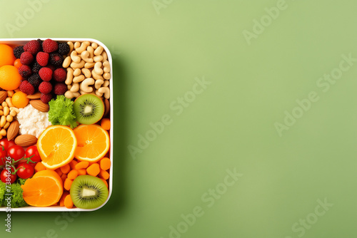 A variety of vegetables are included in the lunch box. With fresh and healthy vegetarian food.