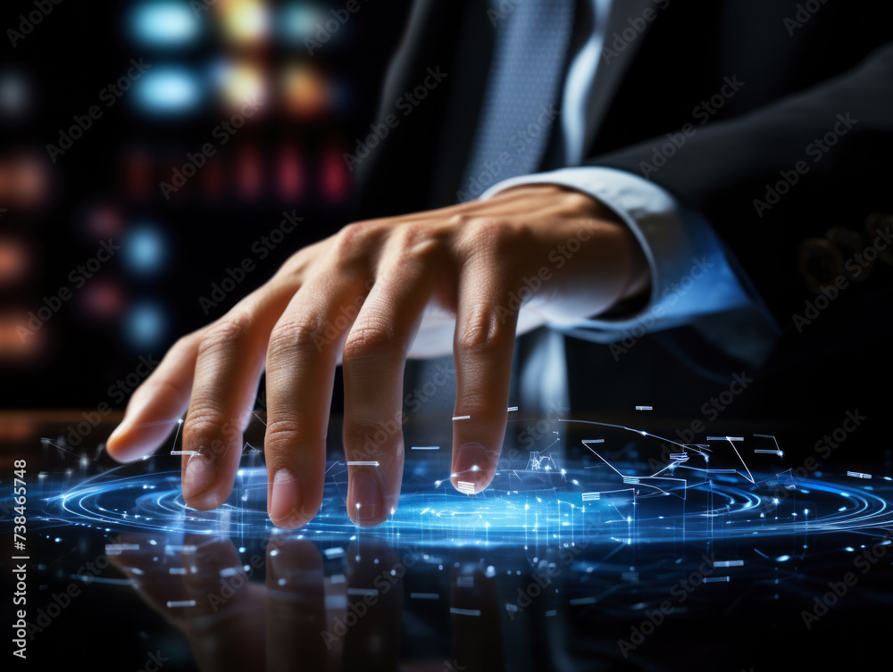 businessman's hands as he navigates through a virtual interface businessman's hands as he navigates through a virtual interface