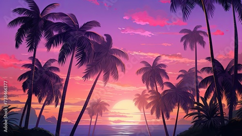 A group of palm trees with the purple sky in the background © ISK PRODUCTION