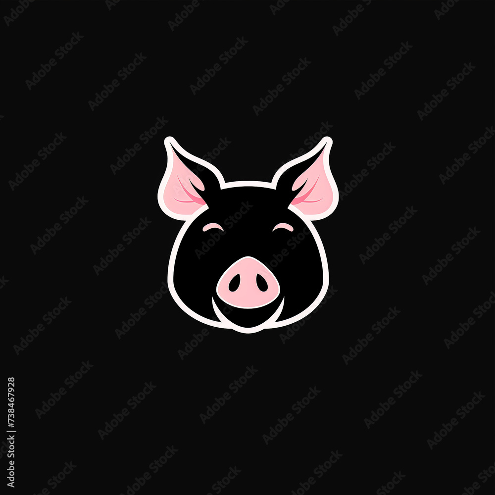 Fototapeta premium ベクターデザインの豚のロゴ。黒の背景の動物のロゴ。アイコン。シンボル。 Vector design pig logo. Animal logo on black background. Icon. Symbol. [Generative AI]