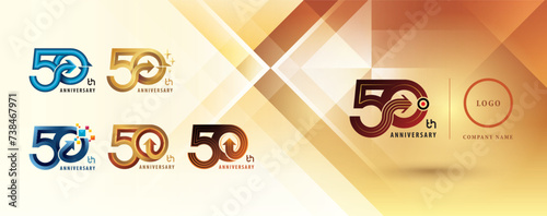 Set of 50th Anniversary logo design, Fifty years Celebrate Anniversary Logo multiple line for celebration event, Abstract Circle Arrow, Growth to Success Concept, Curved Arrow Right to Target, Logo 50