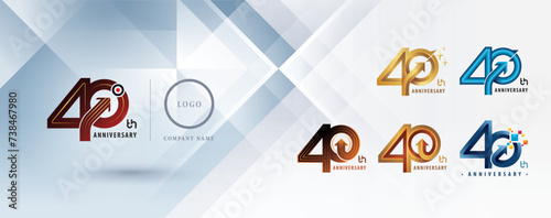 Set of 40th Anniversary logo design, Forty years Celebrate Anniversary Logo multiple line for celebration event, Abstract Circle Arrow, Growth to Success Concept, Curved Arrow Right to Target, Logo 40