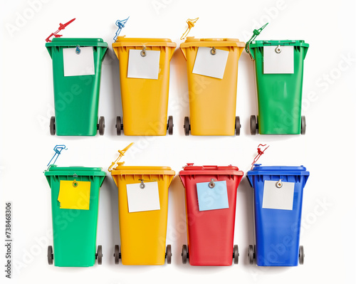 Classification labels separate each type of waste isolate on white background
