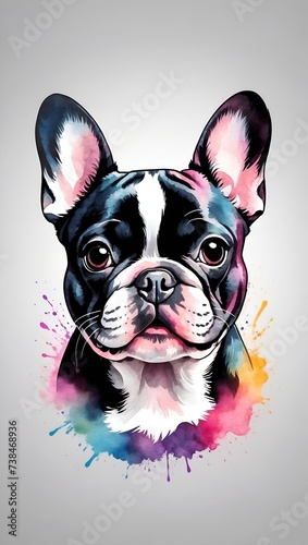 Colorful Boston Terrier dog illustration on watercolor splash isolated on white background