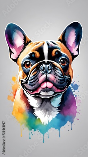 Colorful French Bulldog illustration on watercolor splash isolated on white background © Leohoho