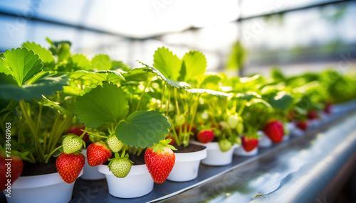 Strawberry farm planting in greenhouse, Fresh organic red berry