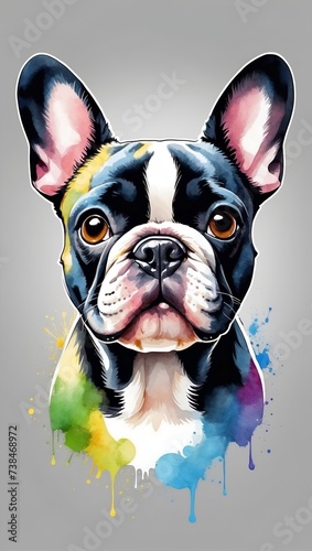Colorful Boston Terrier dog illustration on watercolor splash isolated on white background © Leohoho
