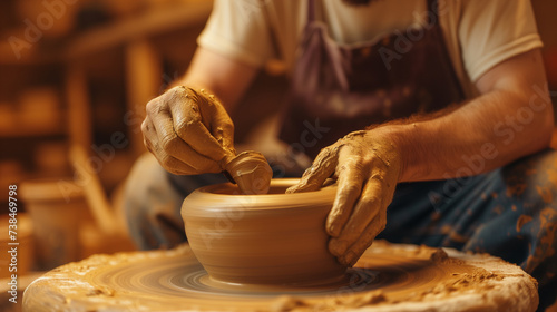 Artistic potter crafting matching ceramics in vibrant studio ambiance