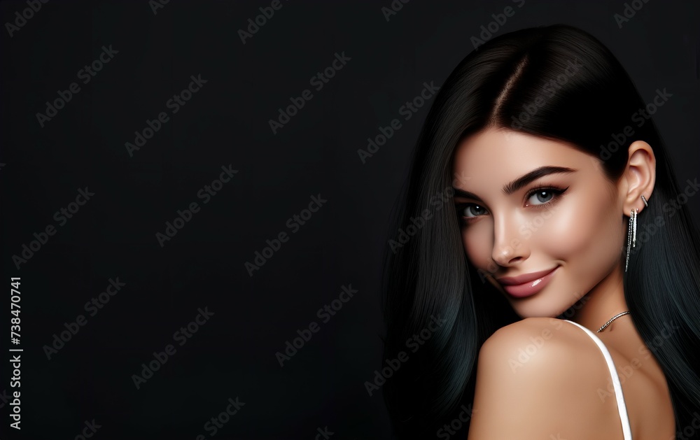 Portrait of a beautiful woman on black background. Fashion beauty wellness concept Portrait of a beautiful woman on black background. Fashion beauty wellness concept