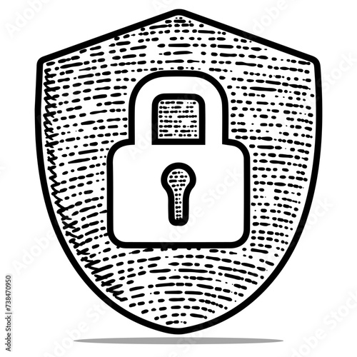 security icon vector engraving style hand drawn black and white