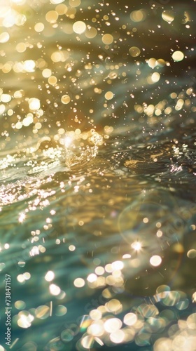 sunset over water. Over a body of water, anamorphic bokeh and highlights,