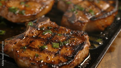 Deliciously sizzling pork chops charred to perfection and paired with a flavorful applesauce making for a hearty and satisfying meal.