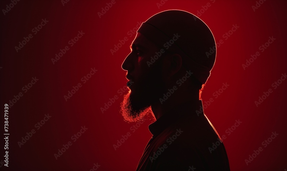 Muslim Man in Traditional Attire Neon Silhouette