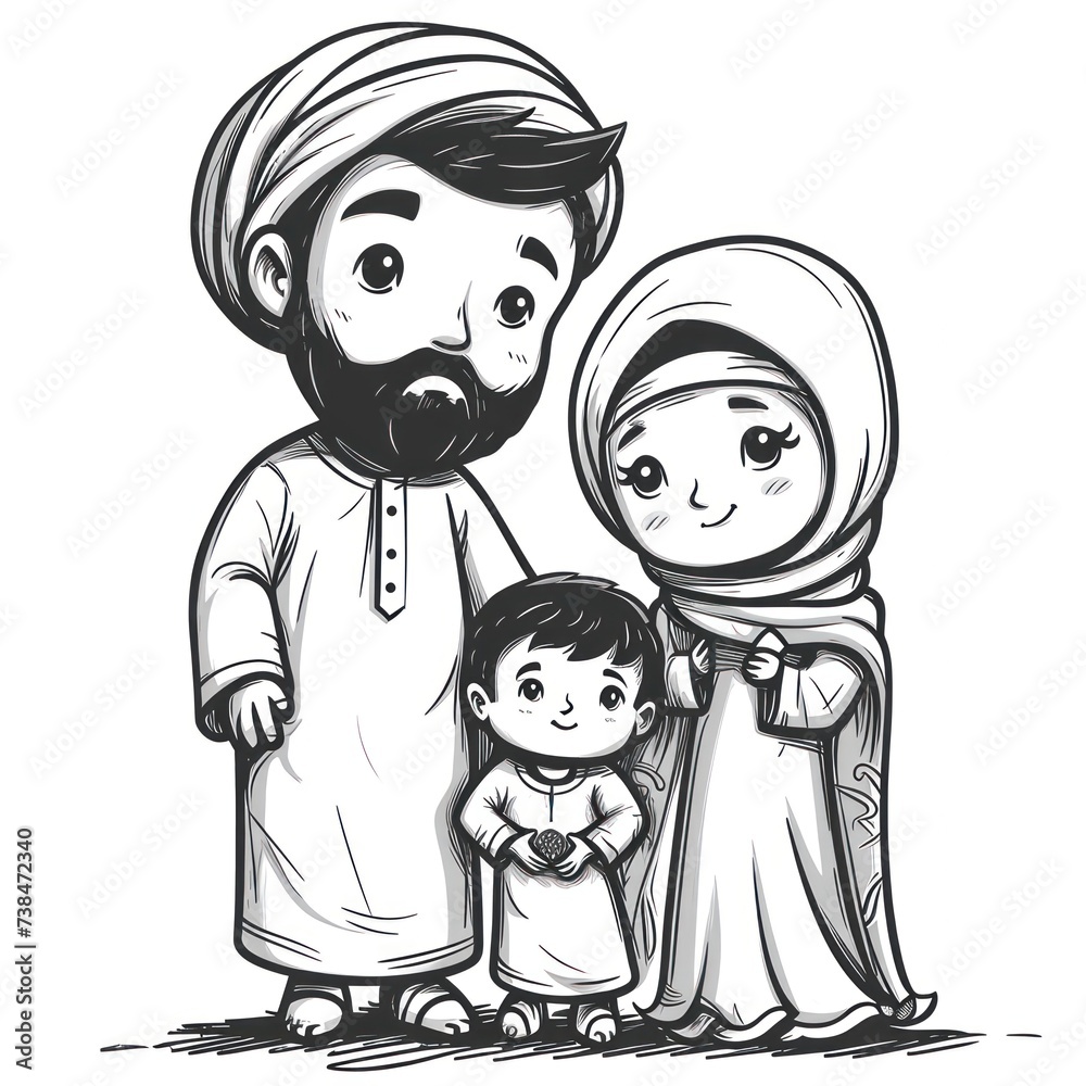 Coloring Happy Muslim Family Coloring Happy Muslim Family