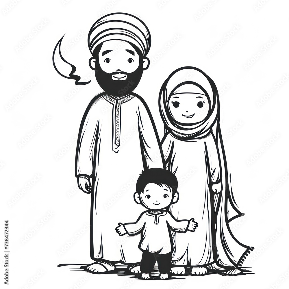 Coloring Happy Muslim Family Coloring Happy Muslim Family