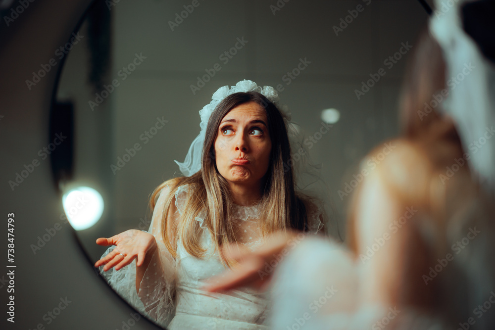 Fotografie Funny Bride feeling Confused Before the Wedding Event