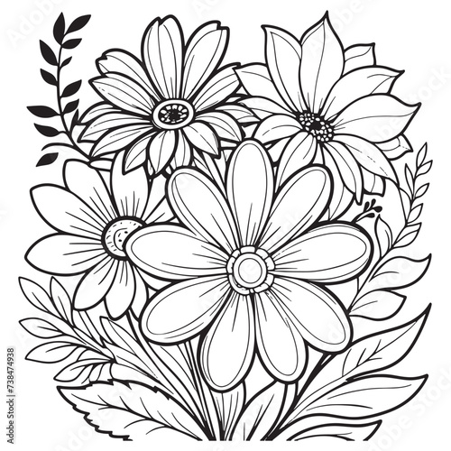 Luxury floral outline drawing coloring book pages line art sketch