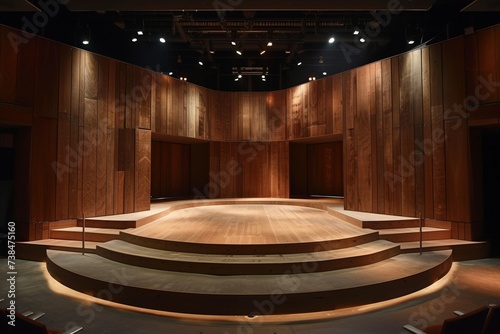 A stage set for Shakespearean play with postmodern influences photo