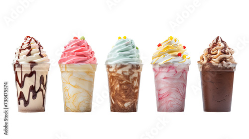 icecream milkshake on white isolated on clear png background and transparent background. food drink and dessert concept for cafe and restaurent, AI generative.	
